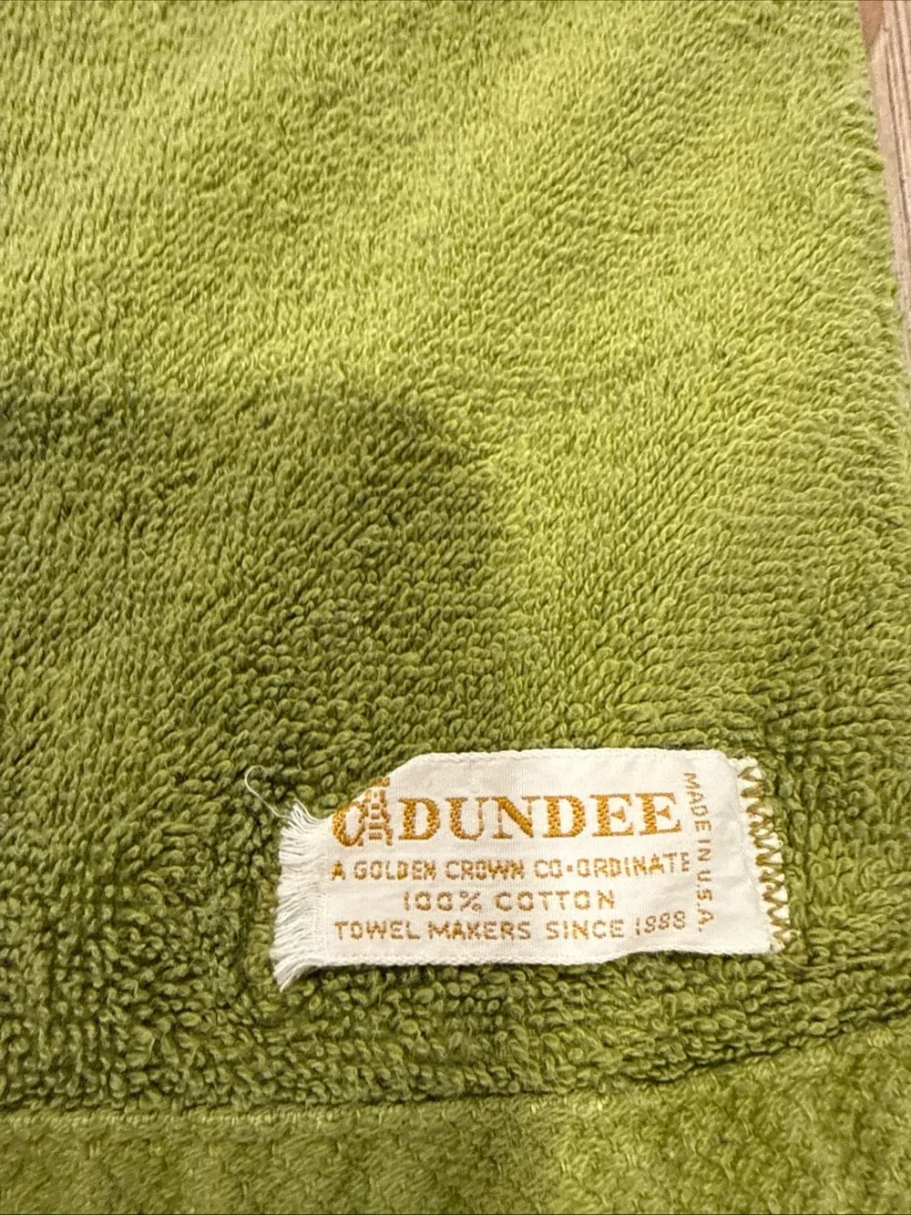 MCM Dundee Golden Crown Towel Set 3pc Avocado Green Floral Vine Retro Cotton USA